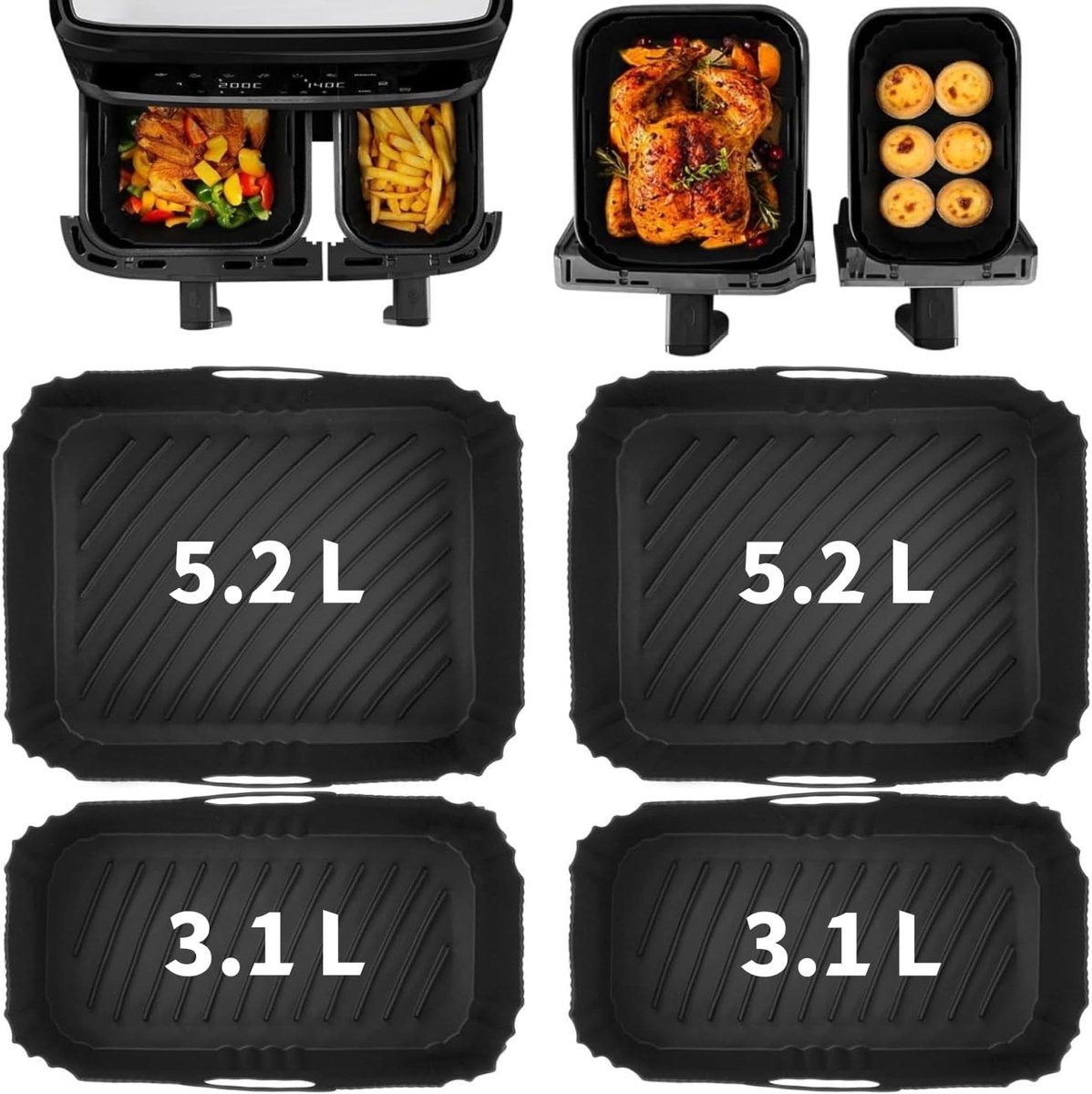Siliconen Inzetstukken voor Airfryer - 4 Stuks - Herbruikbaar, Vaatwasmachinebestendig en Perfect voor Gezond Koken