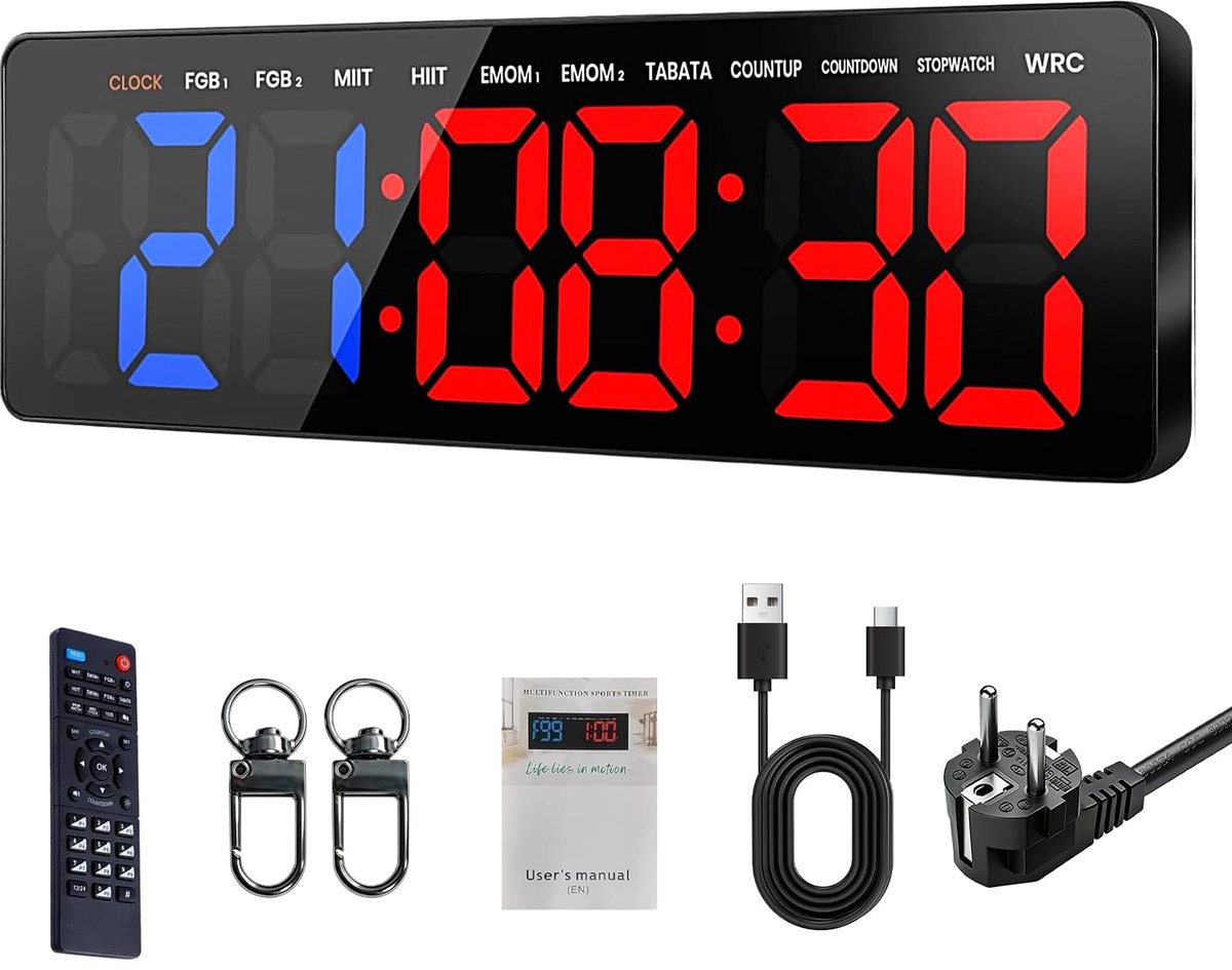SnelShoppen - 16,5 inch Gym Interval Timer met Groot LED-Display - Wandklok voor Intervaltraining, Fitness, CrossFit - Perfect voor Sport en Thuisgebr