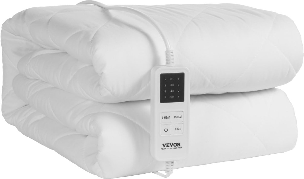 SnelShoppen - Elektrische Deken 195 x 165 cm, Queensize Bedverwarmer met 4 Warmtestanden, 12-uurs Timer en Automatische Uitschakeling, Ideaal voor Kou