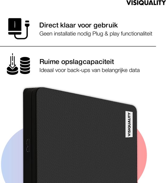 VisiQuality High-Speed Externe Harde Schijf 1.5 TB - Draagbare Harde Schijf USB 3.0/C - Voor Windows & Mac - Geschikt voor Gameconsoles - Compact - Met handleiding - Zwart — afbeelding 3
