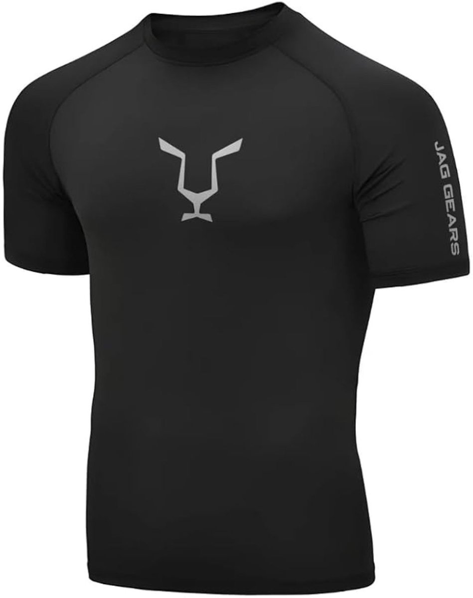 JAG Gears Zwart Rashvest voor Heren – Beschermend Rashguard | Compressieshirt voor Sport en Zwemmen | Thermisch Rashvest met korte mouwen voor Surfen en MMA - Maat Large