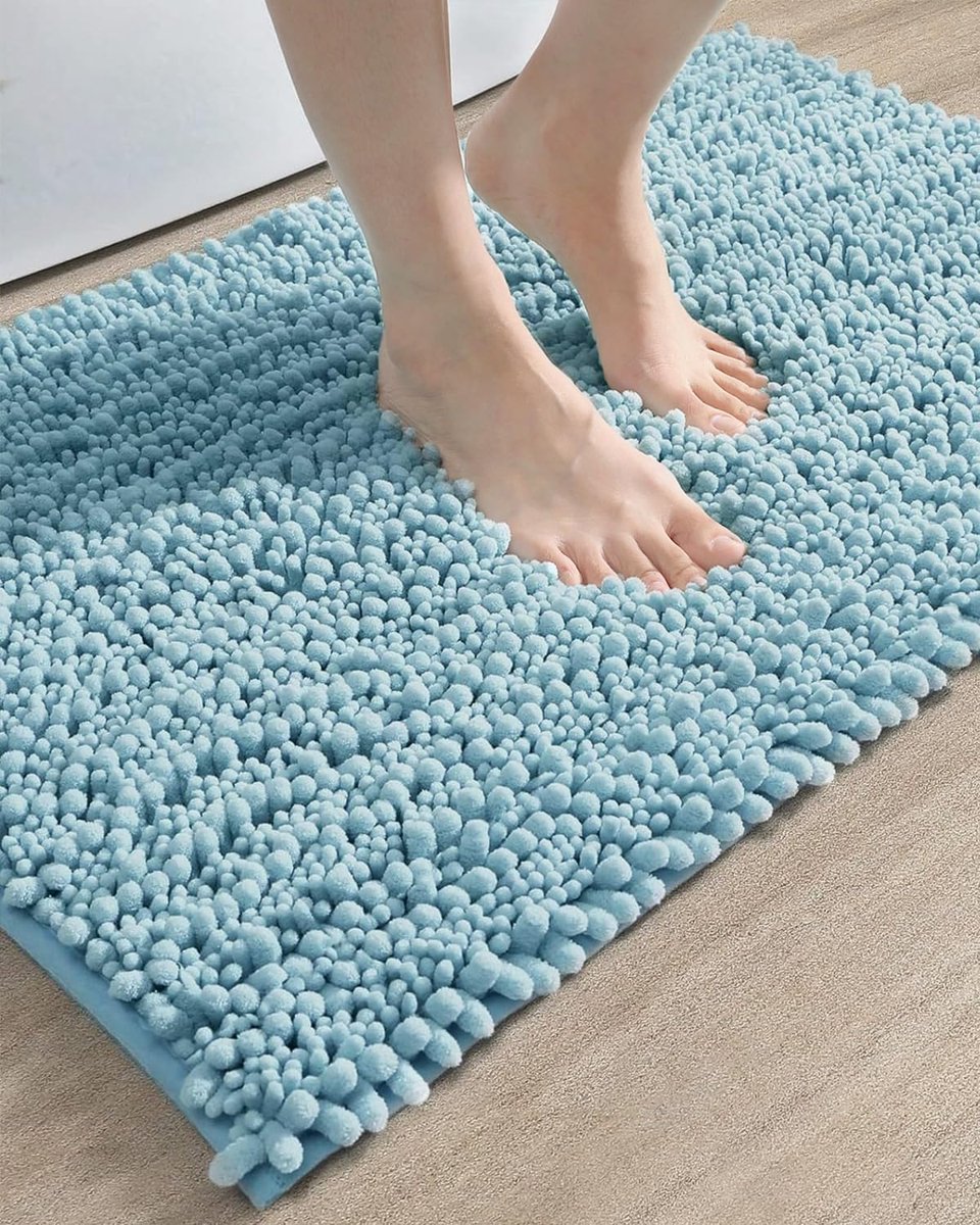 SnelShoppen - Antislip Badmat - Zachte en Absorberende Badkamermat - Wasbare Chenille Vloermat - Douchemat 50 x 70 cm - Lichtblauw voor Bad, Toilet en