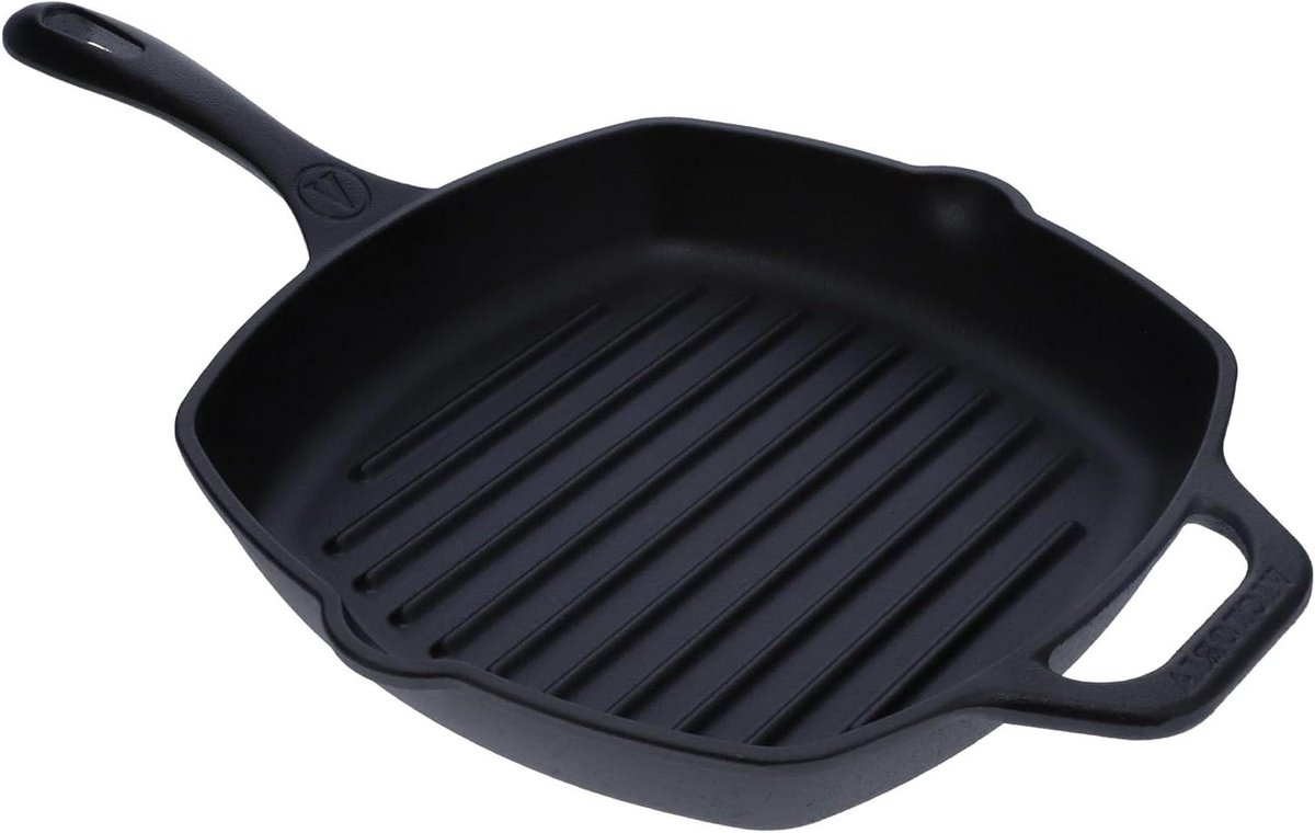 Gietijzeren Grillpan Koekenpan Vierkant Gerechten Bereiden Voorgekruid En Antiaanbak 25 x 25 cm Zwart