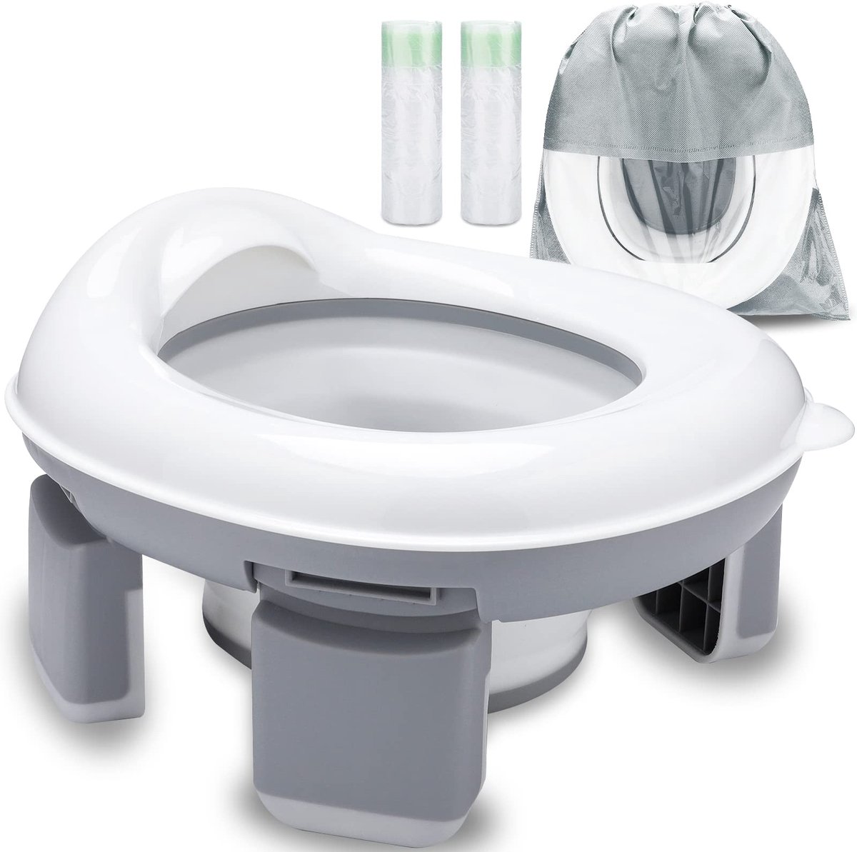 SnelShoppen - Frasheng Kindertoiletbril - Opvouwbare Toilettrainer voor Kinderen - Duurzaam en Draagbaar - Inclusief Wegwerppotjes - Grijs - Ideaal vo