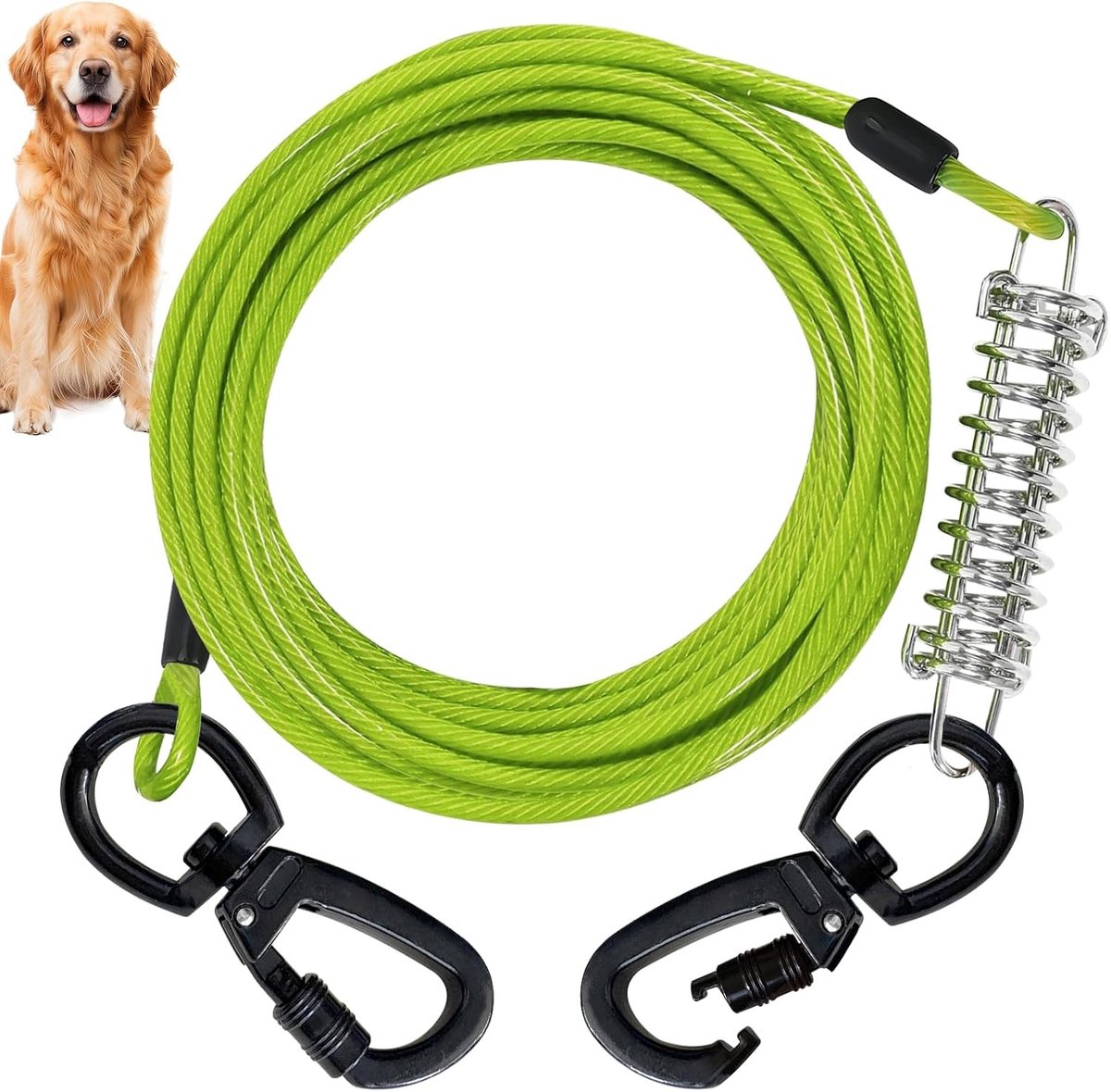 Hondenlijn van 15 meter voor grote honden met schokabsorberende veer en draaibare haak, ideaal voor wandelen en trainen