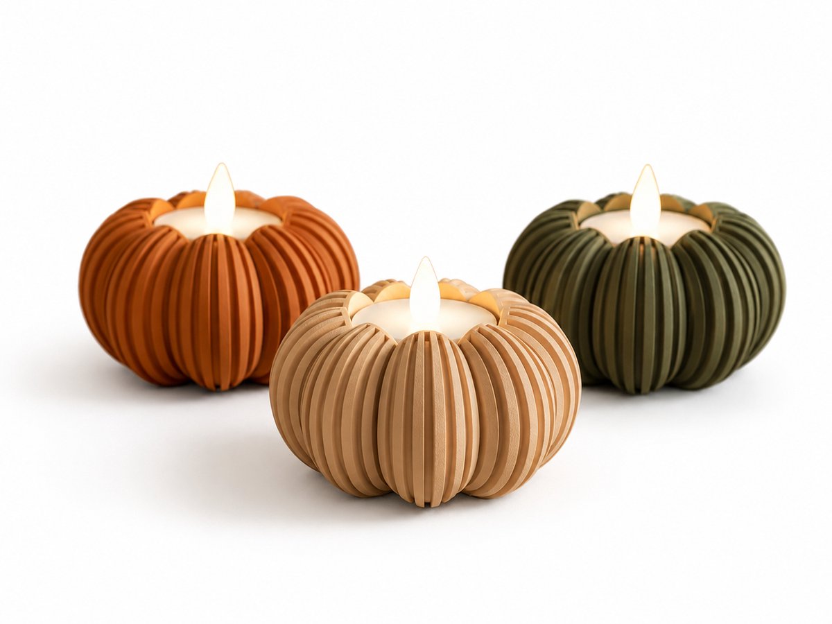 Moderne Pompoen Theelichthouder – 3D-Geprinte Herfstdecoratie