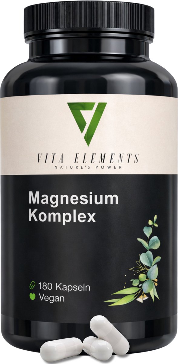 Vita Elements Magnesium Complex Capsules - 5 Vormen Magnesium - Ondersteunt Energiestofwisseling en Vermindert Vermoeidheid - 180 Capsules - Vegan