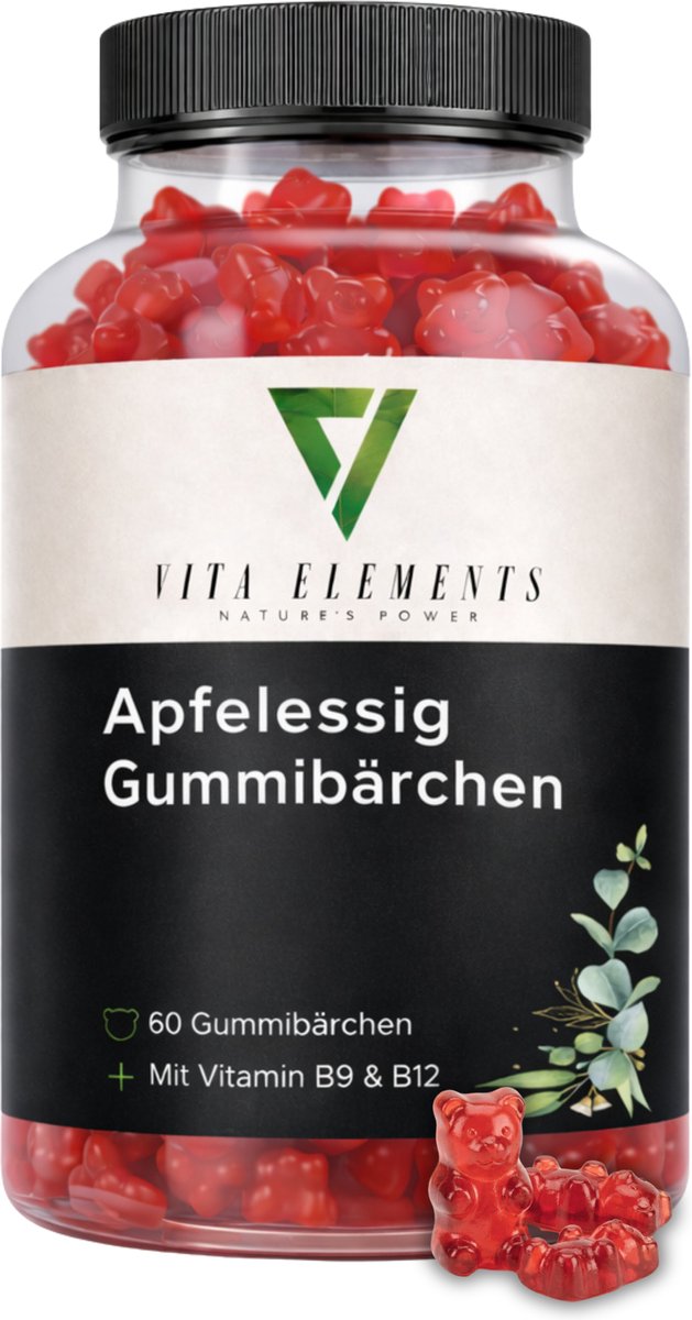 Vita Elements Appelazijn Gummies met Vitamine B12 en Foliumzuur - Biologische Rode Biet en Granaatappel - 60 Stuks - Veganistisch Voedingssupplement
