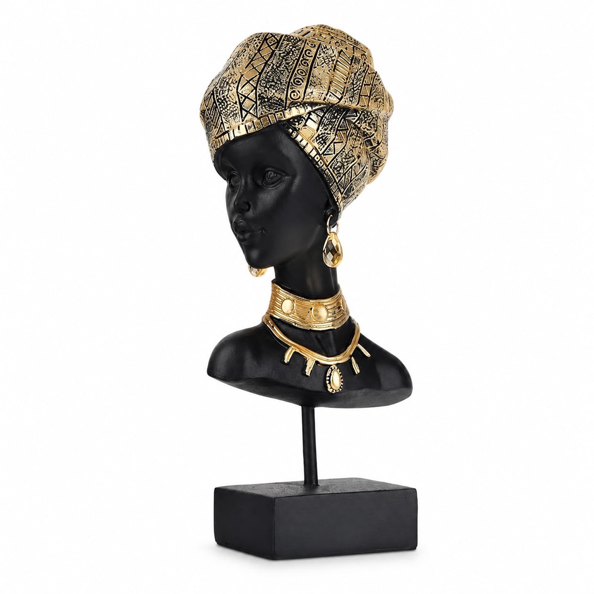 SnelShoppen - Afrikaanse tribal dame beeldjes hoofd standbeeld - Zwart hars materiaal - Afro-Amerikaanse buste decoratie - Woonkamer, kantoor, desktop