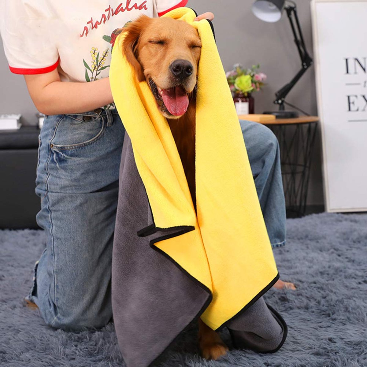 Hondenhanddoek Microvezel 2 Stuks - Extra Grote Super Absorberende Hondendroogdoek voor Grote Honden - Sneldrogende Huisdier Handdoek voor Bad - Regen en Verzorging - 70 x 140 cm