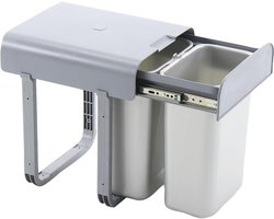 Afvalbak Duo - Keukenafvalbak Uitschuifbaar - Afval Scheiden Keuken - Stabiele Inklapbare Deksel - 2x 8 Liter - Grijs