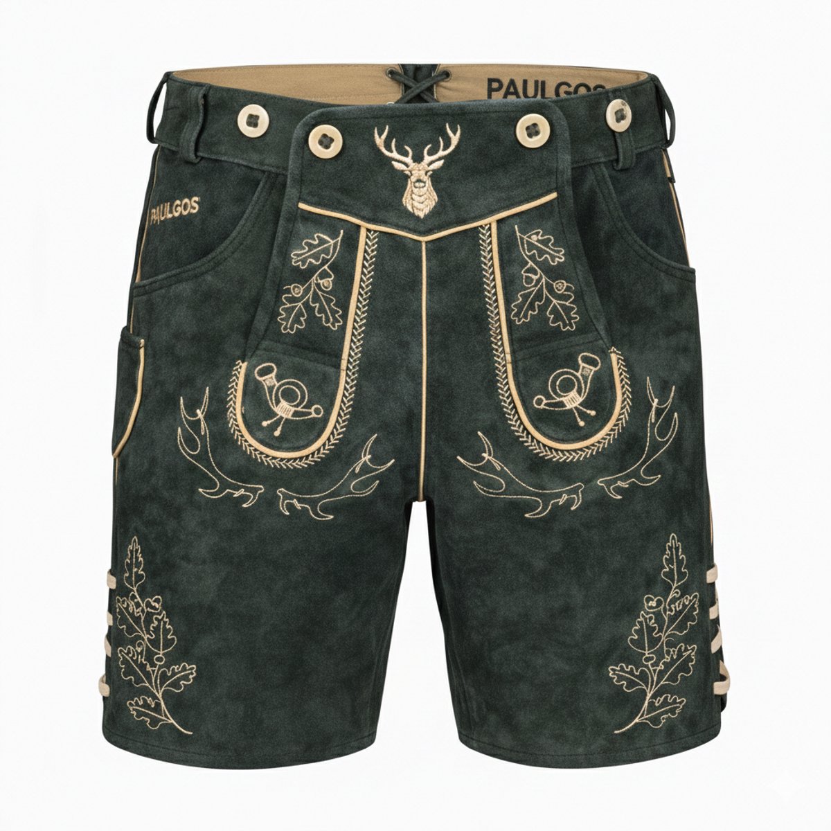 PAULGOS Heren traditionele leren broek kort - HK5 - Echt leer - Verkrijgbaar in 3 kleuren - Maat 44 - 60