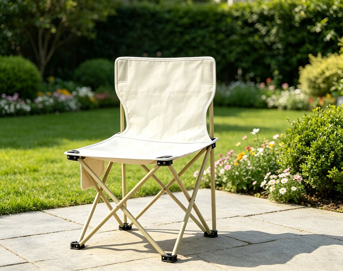 Opvouwbare campingstoel gebroken wit 39 cm volwassen formaat lichtgewicht buitenstoel afmetingen 39x39x65 cm geschikt voor kamperen strand concerten en alle buitenactiviteiten