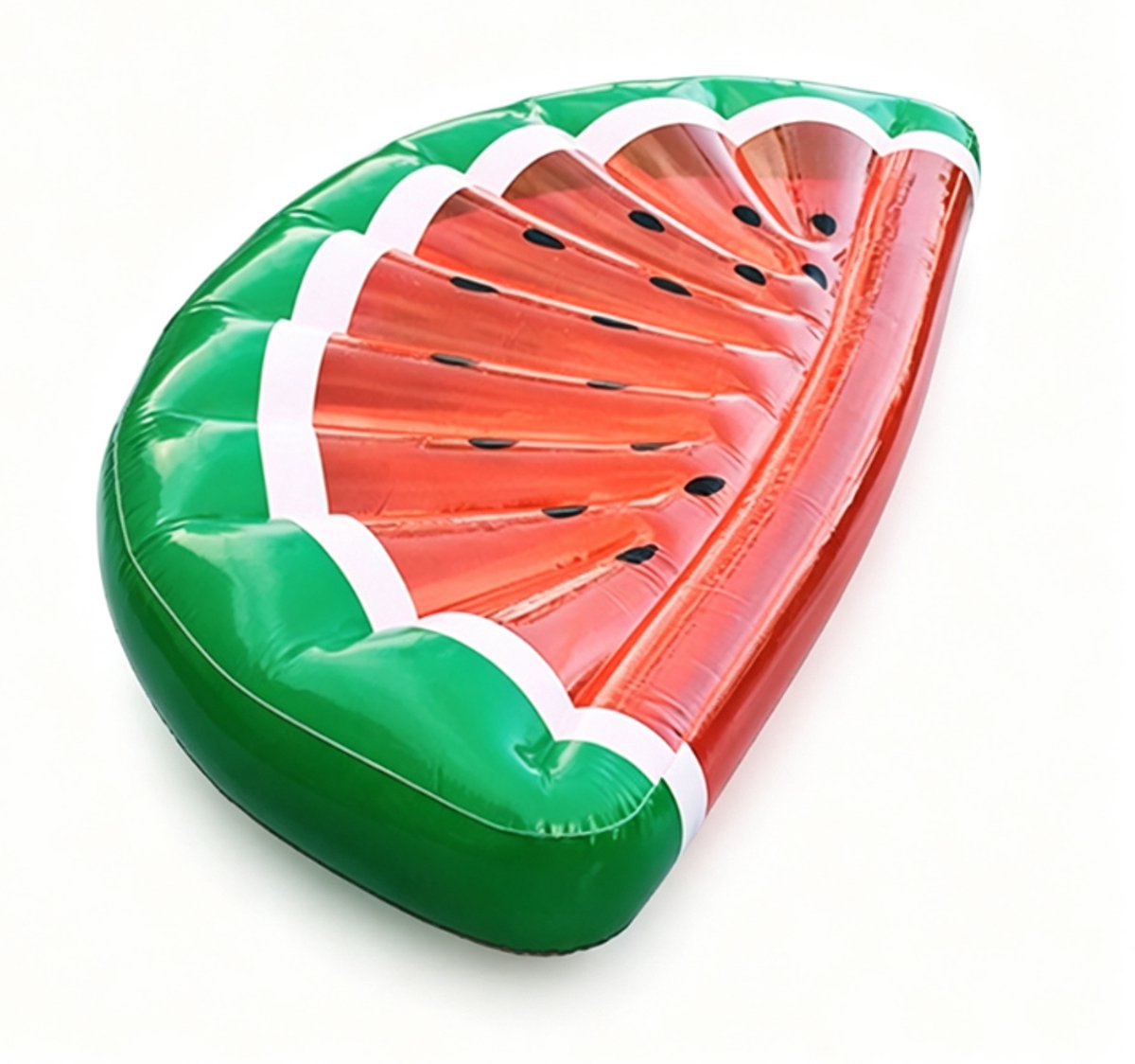 Enorm opblaasbaar watermeloen-zwembadluchtbed (183 x 79 x 20 cm) – groot drijvend ligbed voor volwassenen, gemaakt van dik PVC; geschikt voor zwembad, strand, meer en zomerfeestjes; lichtgewicht (910 g), opvouwbaar en verpakt in PE-zak.