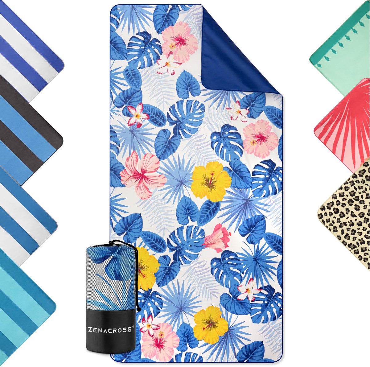 SnelShoppen - XXL Microvezel Strandlaken 90x180 cm - Sneldrogend, Anti-Zand, Compact en Lichtgewicht - Tropische Bloemen - Ideaal voor Zwembad, Strand