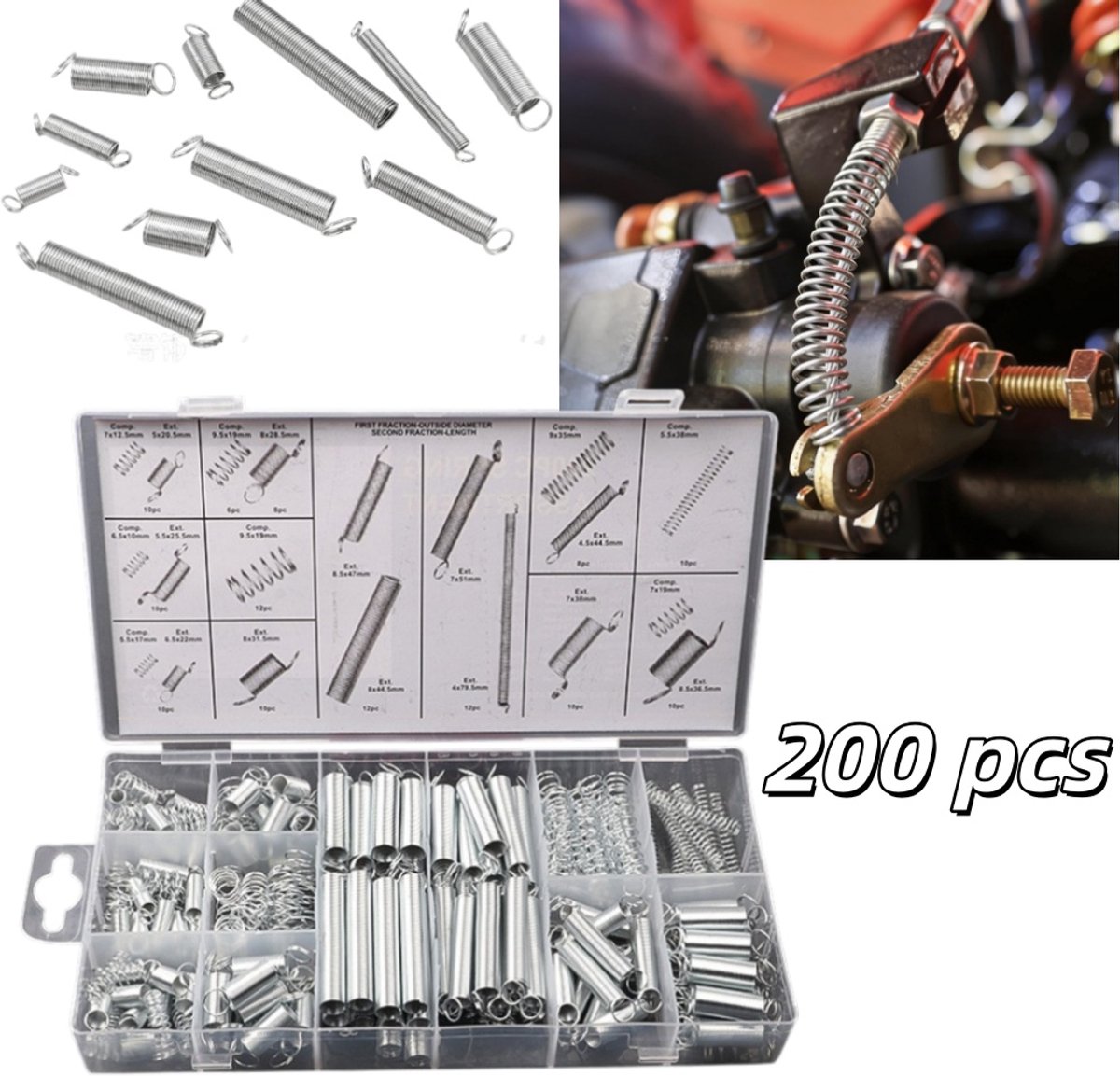 1 set - gegalvaniseerde veercombinatieset - twintig specificaties - trekveer - drukveer - 21 * 11 * 2,8 cm voor thuisreparatie DIY handmatige montage - zilver