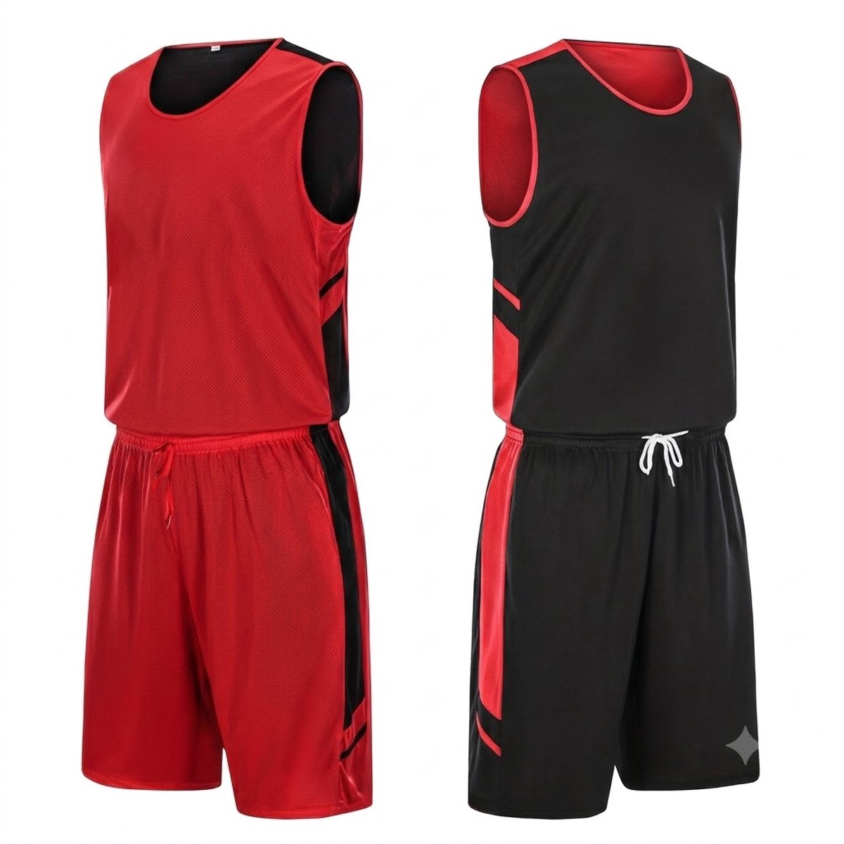 Donkerrood zwart basketbal tenue heren dames omkeerbaar dubbelzijdig mesh basketbalshirt met korte broek sport uniform set trainings kleding maat M