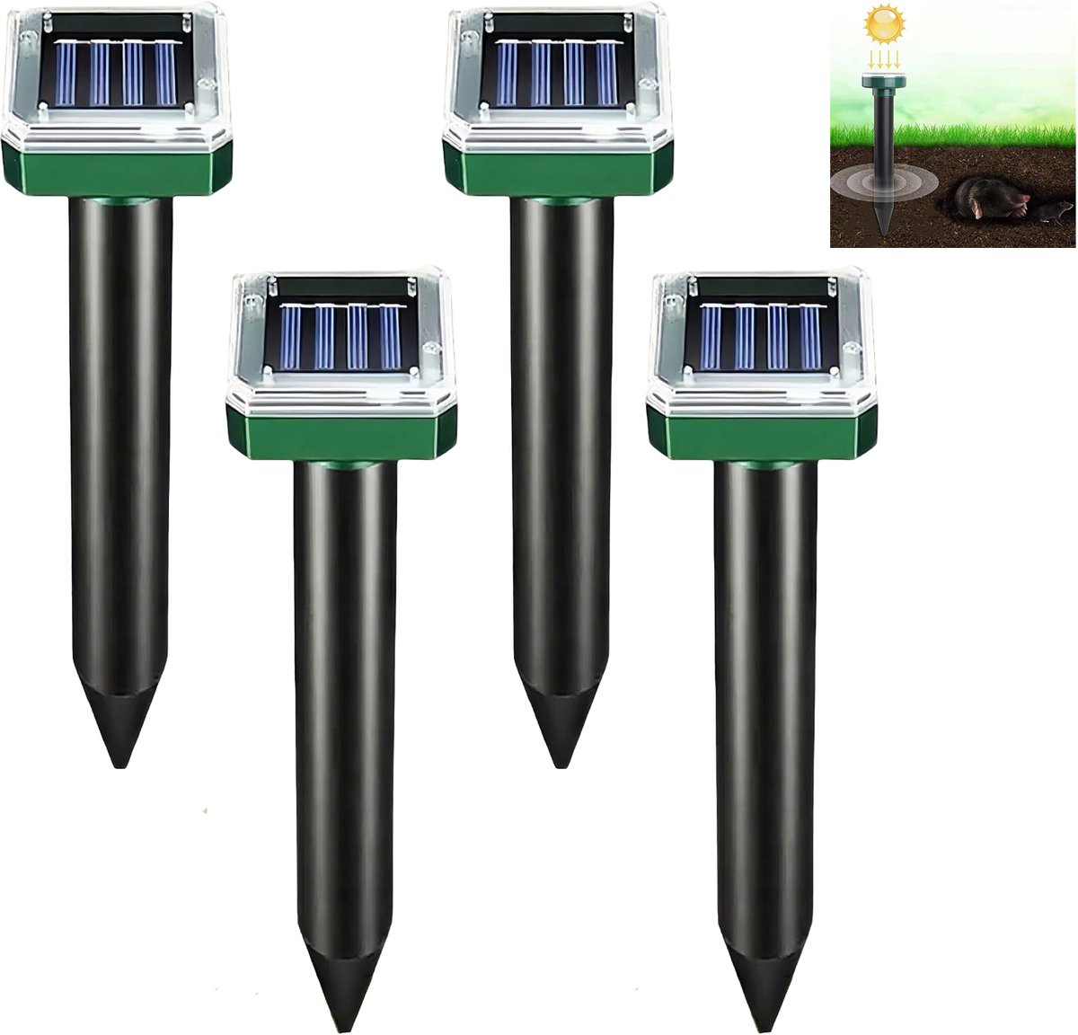 4-stuks Rattenverjager op zonne-energie - Trillende rattenverjager op zonne-energie -Rattenverjager voor buiten -Rattenverjager - 6*6*26 cm - Geschikt voor het verjagen van ratten, slangen, gravende insecten, mollen, enz. - Zwart