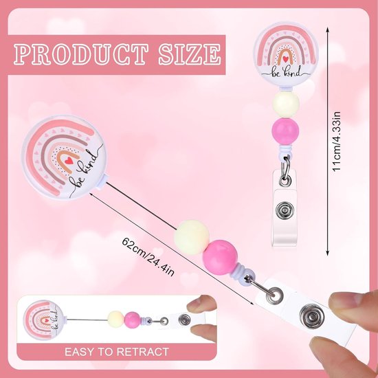 Verstelbare Badge Reel met Krokodillenclip, Schattige Regenboog ID Houder, Stevige ID Kaart Houder voor Verpleegkundige, Onderwijs en Studenten — afbeelding 4