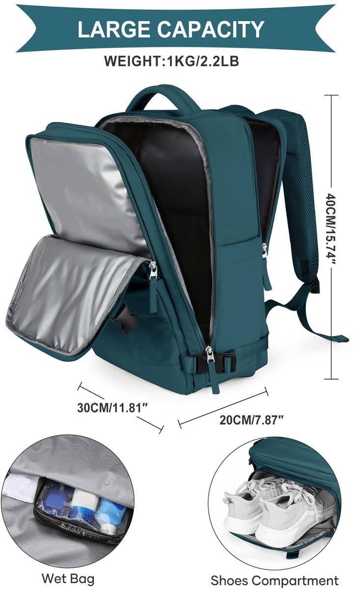 SnelShoppen - Grote Reisrugzak voor Dames en Heren, Ryanair Handbagage 40x30x20, Wizz Air Waterdichte Laptop Rugzak, Ideaal voor Vliegtuigreizen, Zake