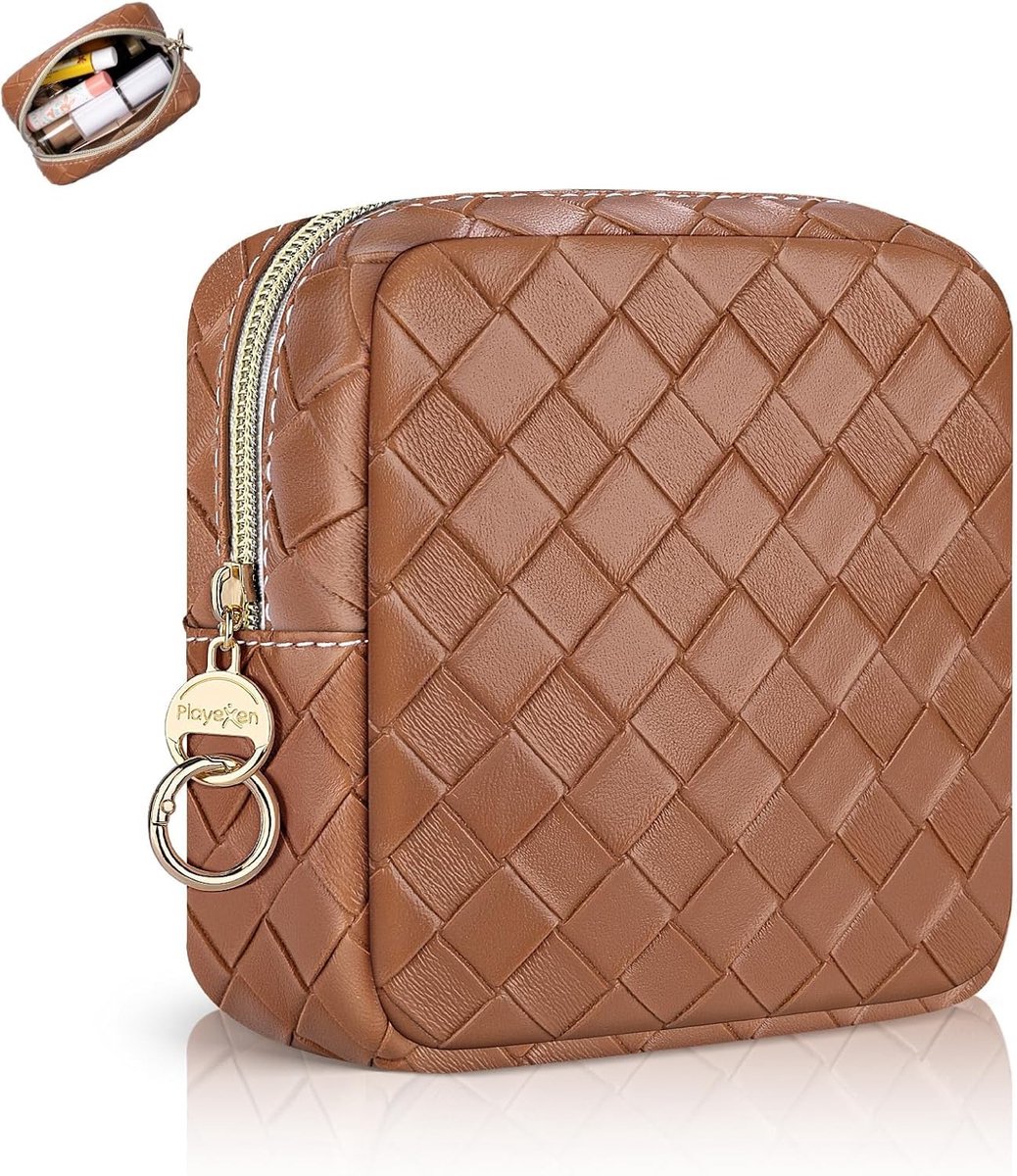 Reis Make-up Organizer voor Vrouwen, Leren Cosmetica Tas met Schaakbordpatroon, Compact en Draagbaar voor Verjaardagscadeau en Reizen