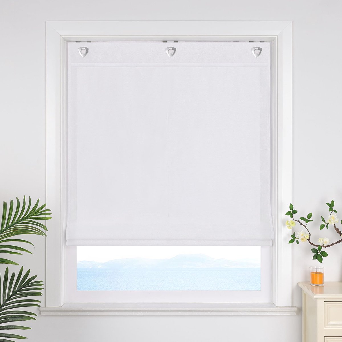 SnelShoppen - Vouwgordijn zonder boren 80x140cm - Lichtdicht Uni Gordijnen voor Keuken - Wit - Haakophanging - Perfect voor Ramen zonder Boren