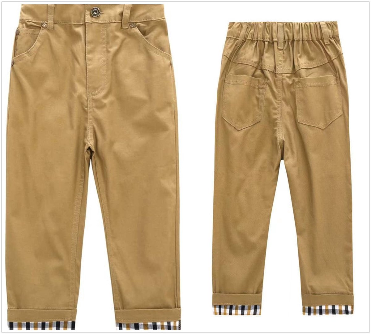 SnelShoppen - Peuter Jongens Casual 3-delige Set T-Shirt + Geruite Shirt + Kaki Broek 5-6 Jaar Perfect voor Feest, Speeltuin en Dagelijks Gebruik