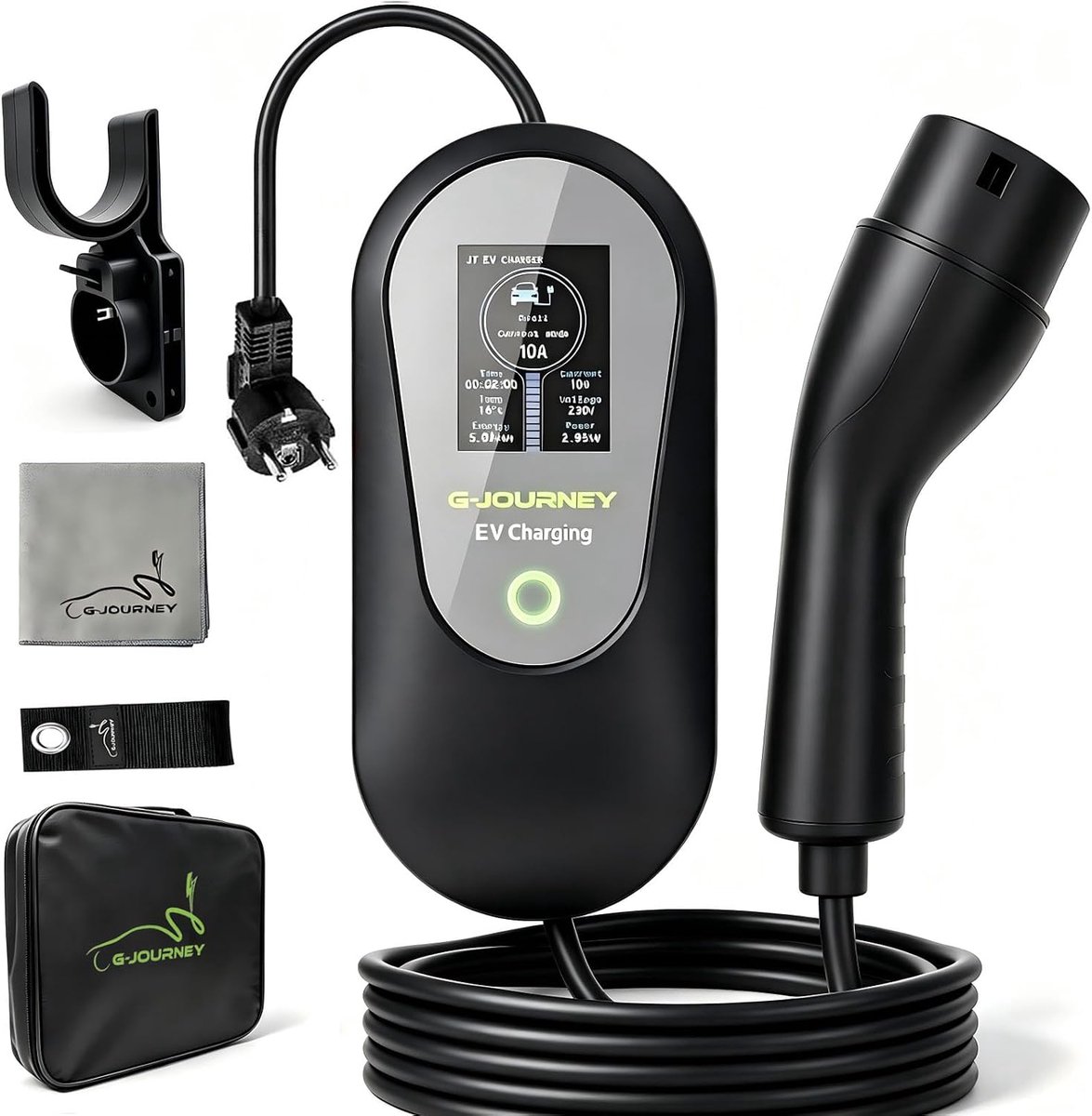 SnelShoppen - G-Journey 10 m Oplaadkabel Schuko Type 2 - Ideaal voor Thuis, Tuin, Camping, en Elektrische Voertuigen - Stevige Kwaliteit, Zwart, Langd