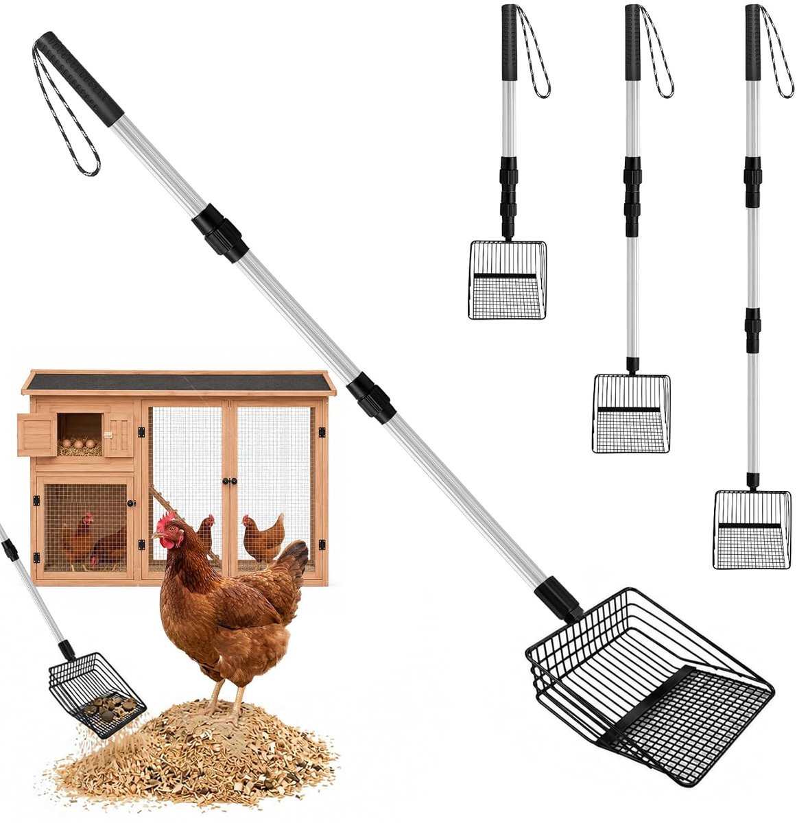 SnelShoppen - Zeefschep Poepschep Kippenpatschep 3-in-1 Kippenmestschep Tuin Gereedschap voor Dierenverzorging, Onderhoud en Schoonmaak, Inclusief Han