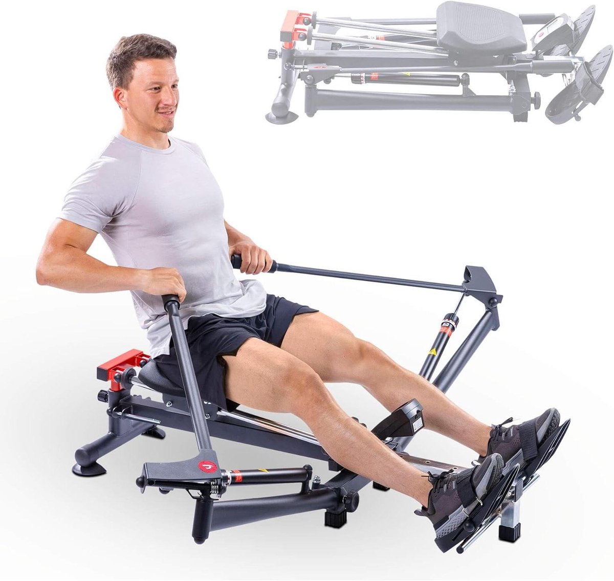 Roeitoestel Inklapbaar - Conditie Trainer - Full Body Workout - 12 Weerstandsniveaus - LCD Computer - Zwart