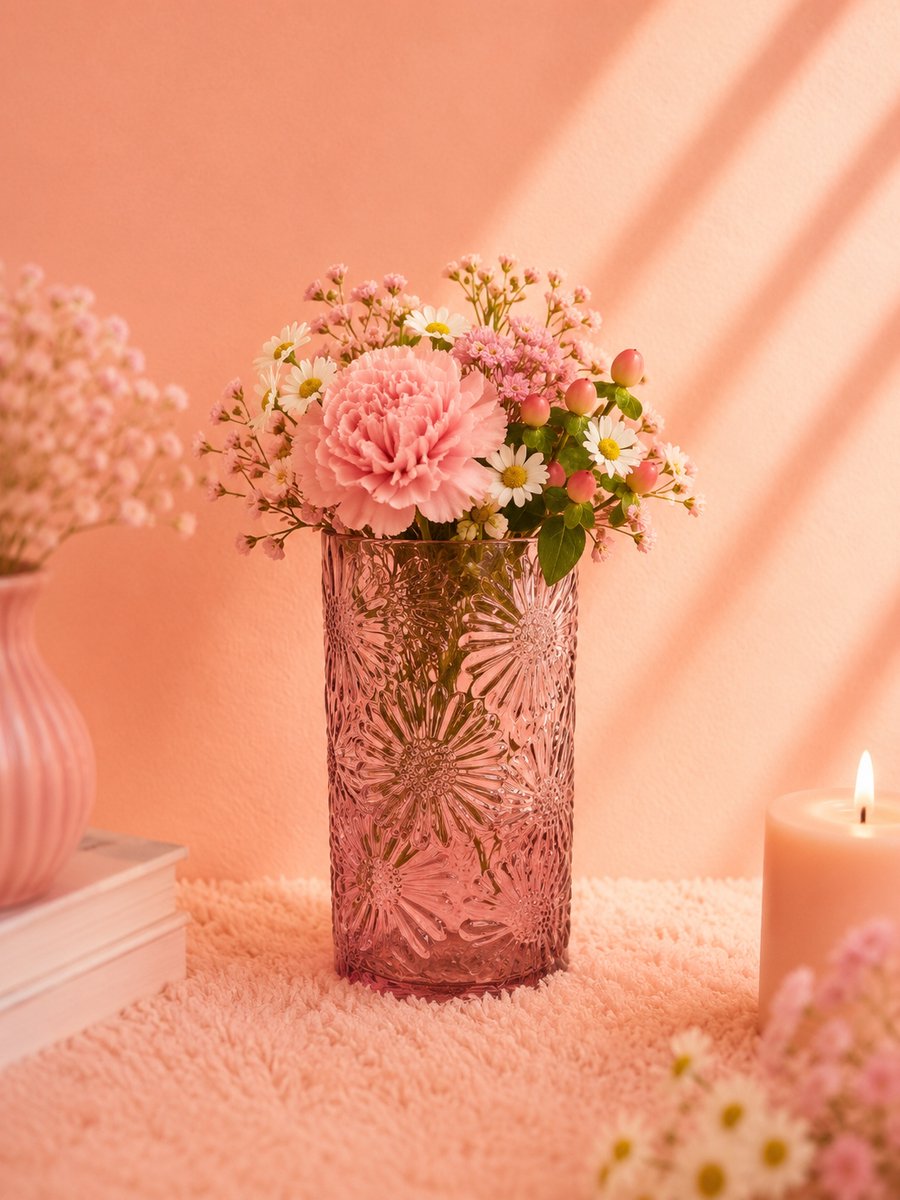 Glazen Bloemenvaas | Viva Femme | Vaas | Decoratie | Cadeau | Wonen | Bloemen | Liefde | Roze | Glas | Moederdag
