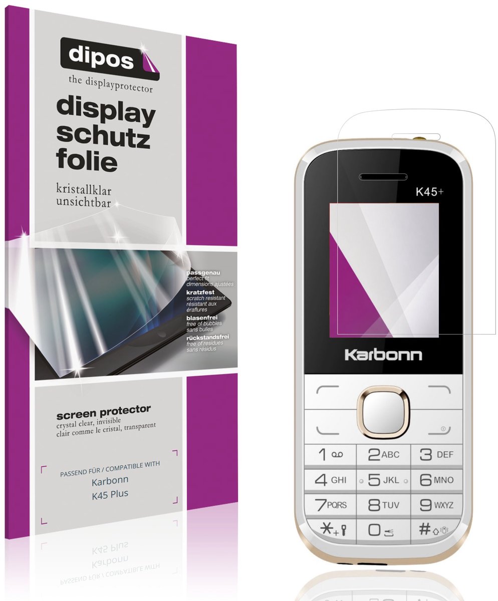 dipos – 4x Beschermfolie geschikt voor Karbonn K45 Plus | Krasbestendige & heldere Screenprotector Ultra-Thin