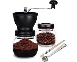 Handmatige Koffiemolen - Koffiebonenmaler - Verse Koffie - Keramische Braam - 2 Glazen Potten - Transparant