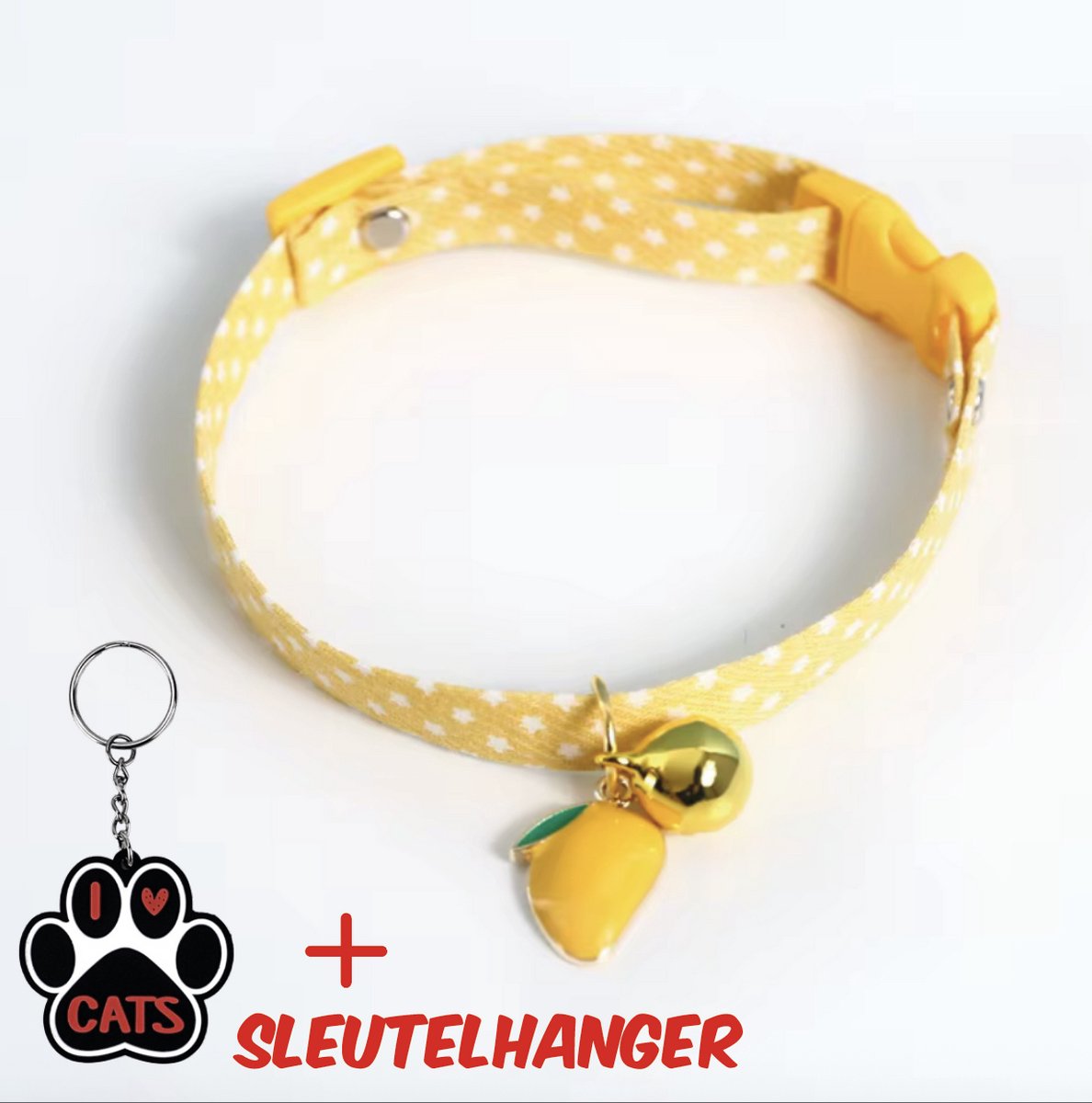 SilverAndCoco® - Gele Mango Katten Halsband met Bel met Gratis Sleutelhanger | Velvet Kat Kitten Bandje met belletje | Kattenhalsband Suède Gouden | Cat Kleding Decoratie Poezen | Kattenbandje Huisdier Poes - Geel