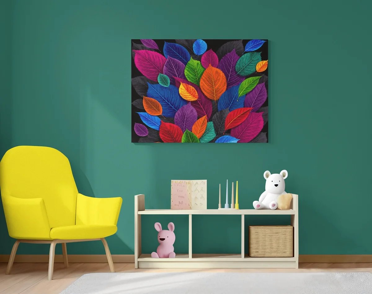 Canvas Schilderij Abstract - Kleurrijke Bladeren - Wanddecoratie - Woonkamer - Slaapkamer - 100 x 75 cm