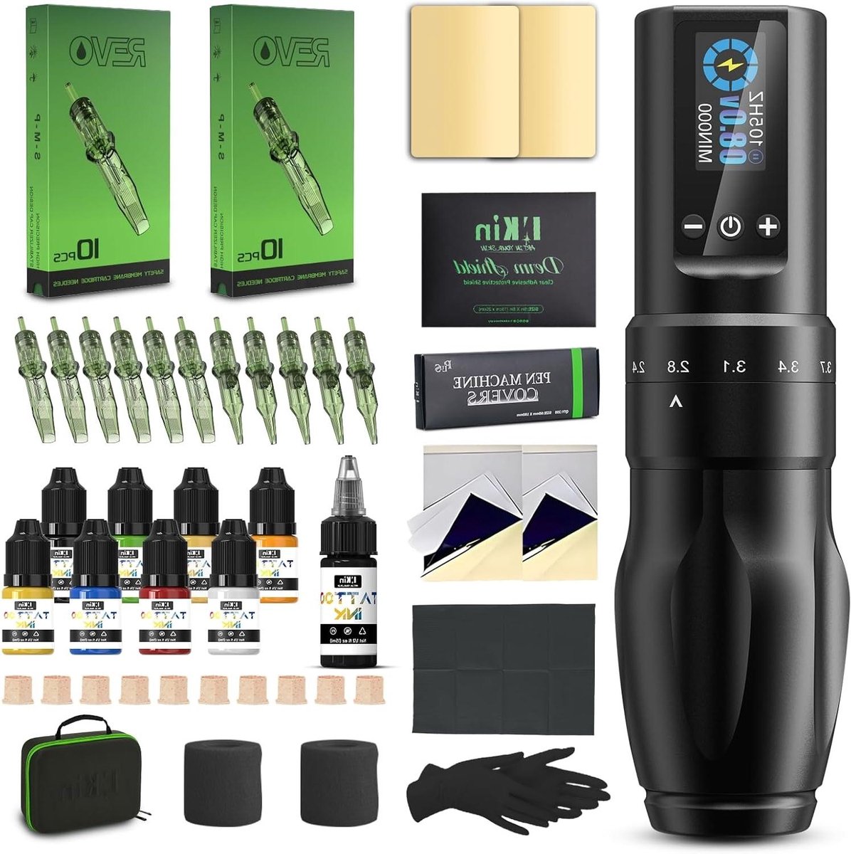 Tattoo Machine Pen - Draadloze Set - Permanente Make-up - Verstelbare Slaglengte - 1600 mAh Batterij - Zwart