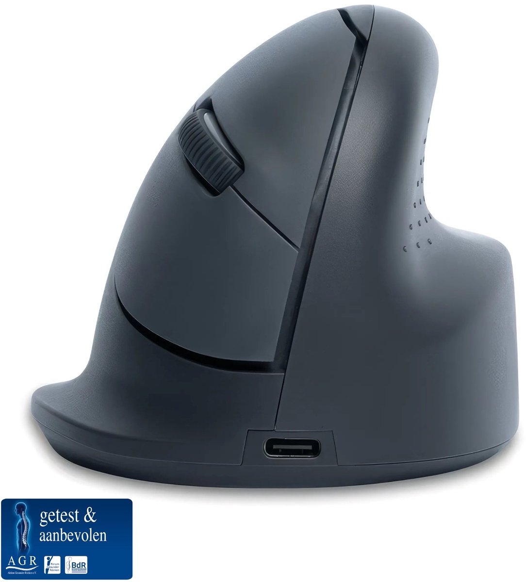 R-Go Ergonomische Verticale Muis HE Basic - Bluetooth - Draadloos en Oplaadbaar - Rechtshandig - Maat M - Grijs (Outlet)