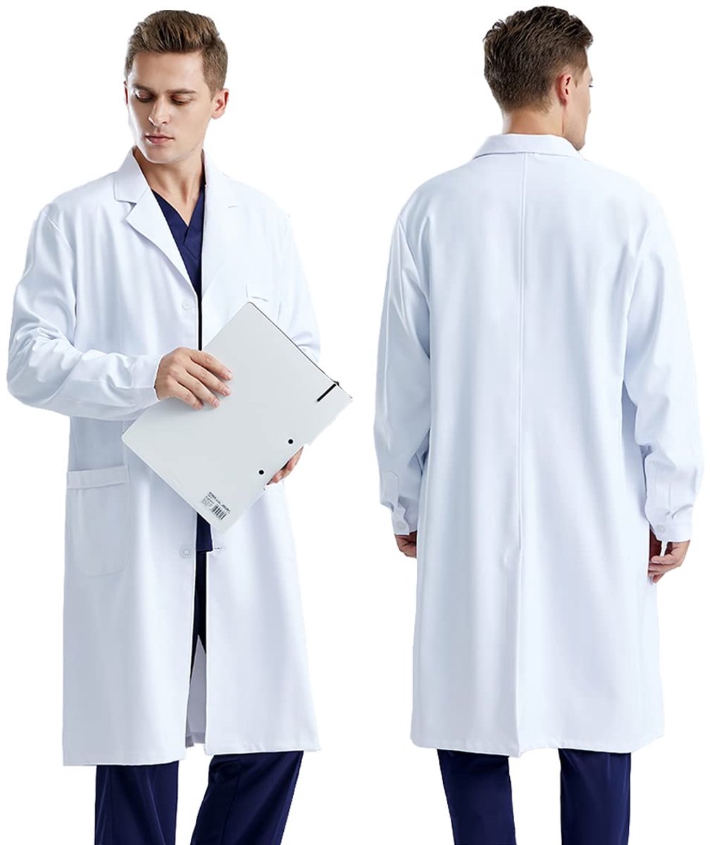 SnelShoppen - Laboratoriumjas voor Dames en Heren, Katoen, Wit, Doktersjas met Knopen, 3 Zakken, Lange Mouwen, Chemische Jas, Beschermende Werkkleding