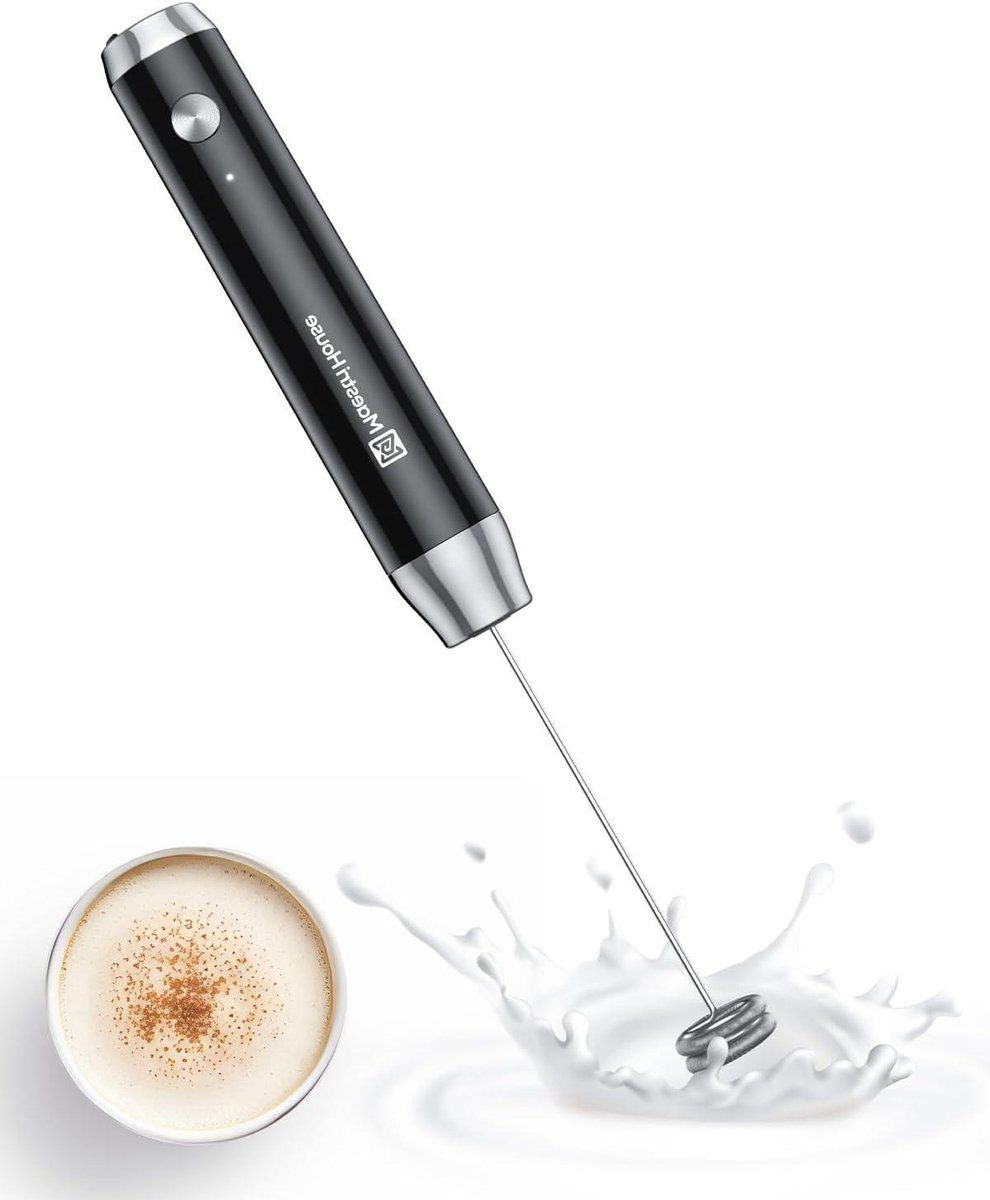 Oplaadbare Melkopschuimer Elektrische Opschuimer Koffie Maken USB-C Oplaadbaar 7 x 7 x 17.6 cm Zwart