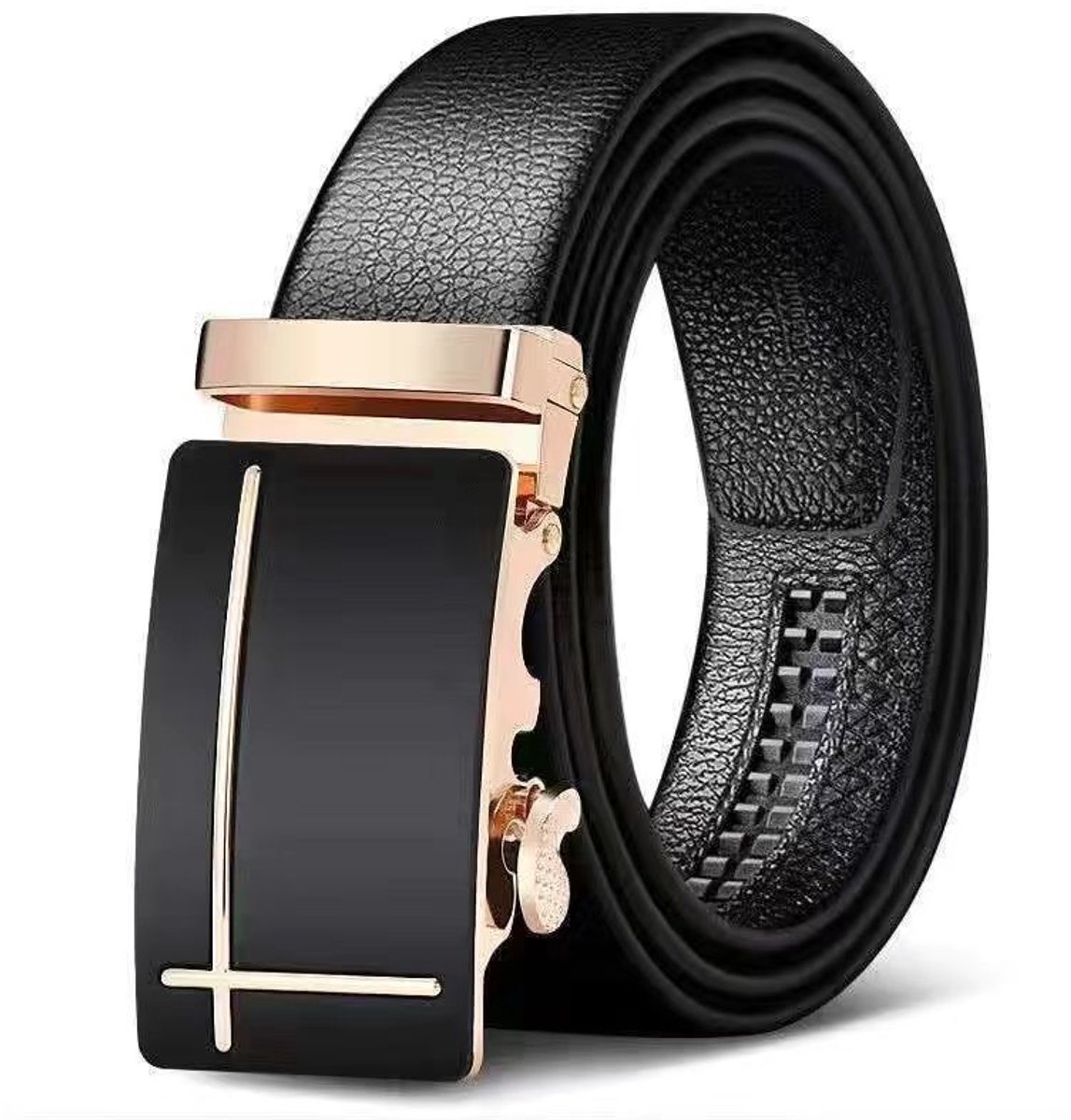 KZQ Herenriem met automatische gesp - Verstelbaar vegan leren riem, glanzend lychee patroon - Voor zakelijk en casual - Zwart-120 3.11cm