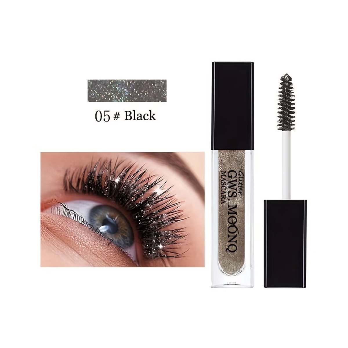Zwarte Glitter Mascara – Glitter Wimpers Mascara met Sprankelende Finish – Langhoudende Festival & Party Make-up