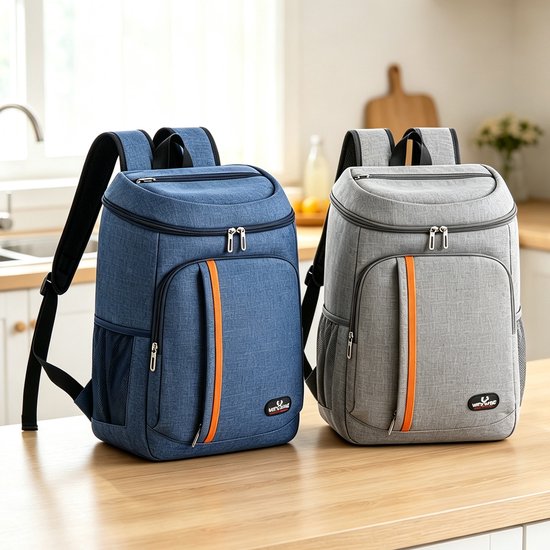 Geïsoleerde picknickrugzak - Waterdichte en verkoelende rugzak met grote inhoud - 23 l - Lekvrije picknicktas - Geschikt voor kamperen, picknicks, barbecues, reizen en buitenactiviteiten - Klassieke stijl - Lichtgrijs — afbeelding 3