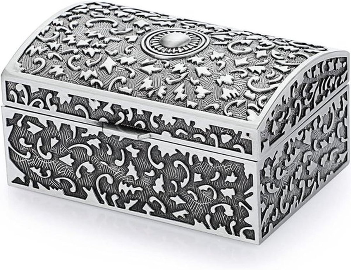 Vintage metalen schat borst voor sieraden en snuisterijen - rechthoekig ontwerp met retro uitstraling