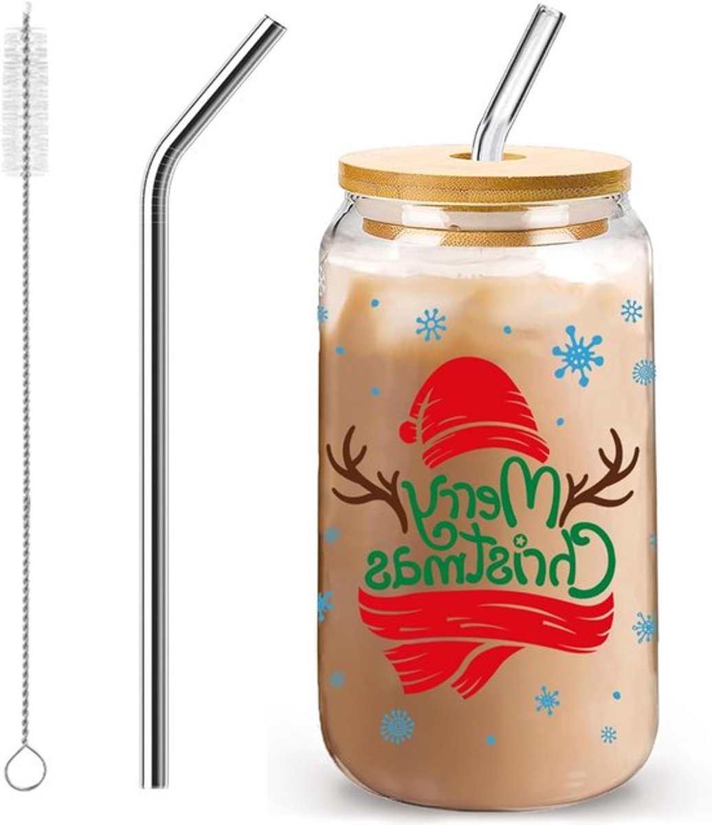Feestelijke Kerstglazen 500ml – met Deksel – Perfecte Cadeau voor Warme en Koude Dranken, Ideaal voor Feestdagen en Kerstvieringen
