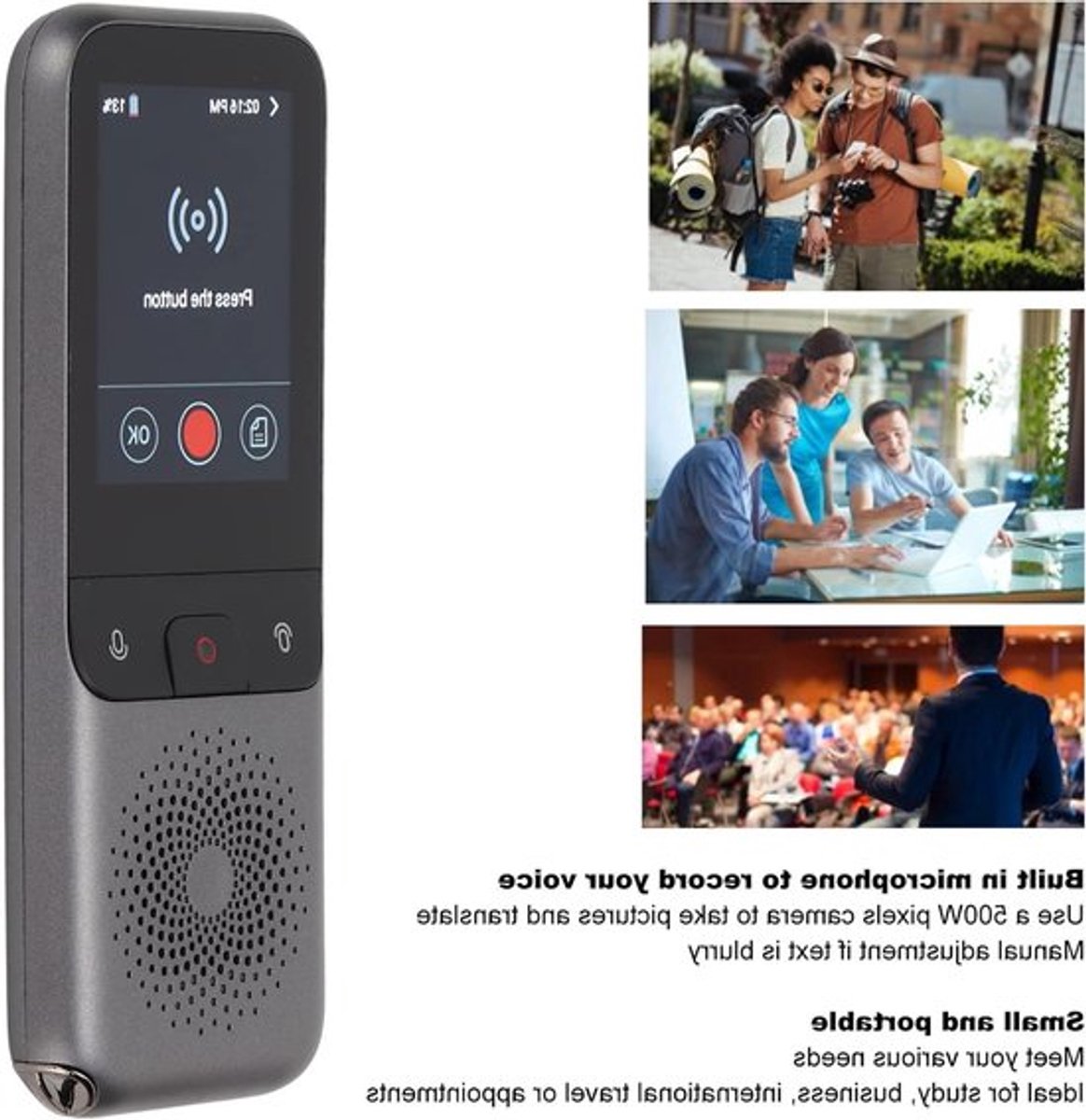 Slimme Spraakvertaler met Real-Time Twee-Weg Vertaling, 2.4 Inch Scherm, 138 Talen, Draagbaar voor Reizen, Winkelen en Conferenties, Ondersteunt Wifi, Foto en Opname