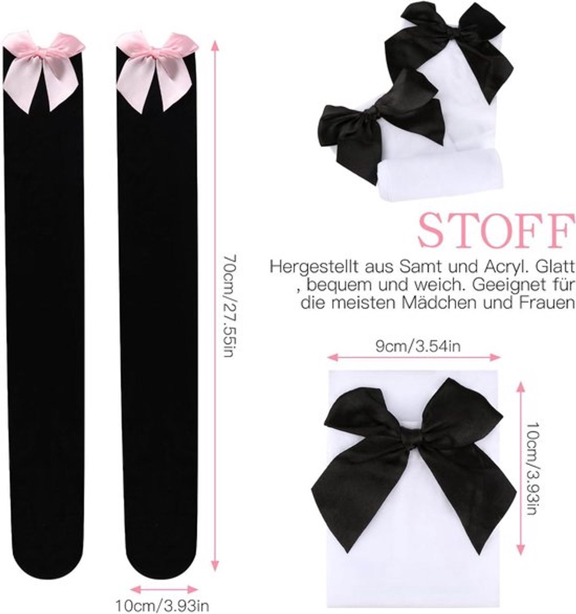 Set van 4 paar kniekousen voor dames - hoge kousen met kanten overknieën - cosplay en kerst thema - zwart en wit