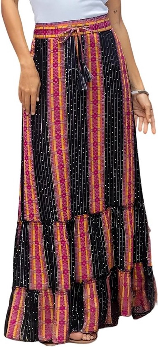 Zomerse maxi rok voor dames, boho A-lijn, hoge taille, elastisch, geprint, strandrok, casual en chic stijl