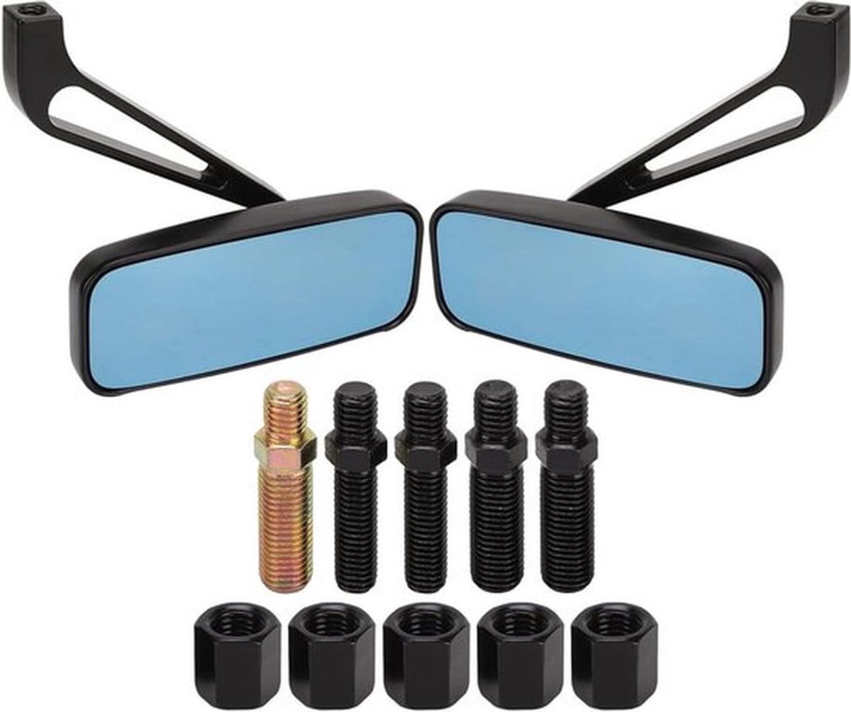 Motorfiets Achteruitkijkspiegels - Universele 8MM-10MM Vervangingen voor Bobber en Sportmotoren met Blauwe Reflectoren