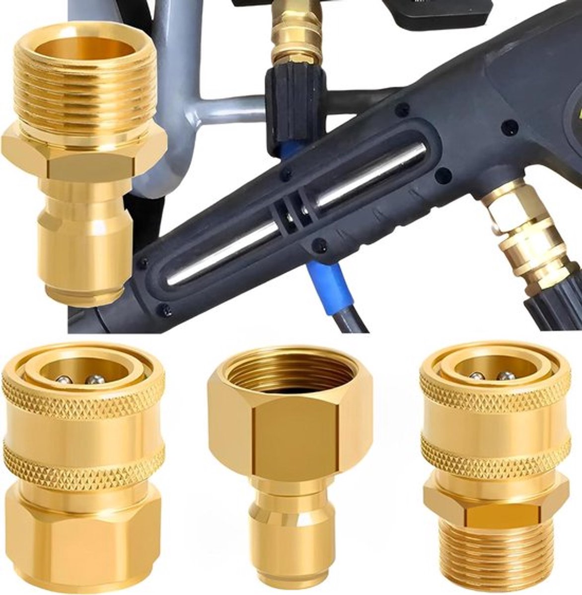 Hogedrukreiniger Pijpkoppeling Set - Kopermetaal - Slang Snelaansluitende Adapter - Bosch Wasmachine - M22-14mm 4 Stuks