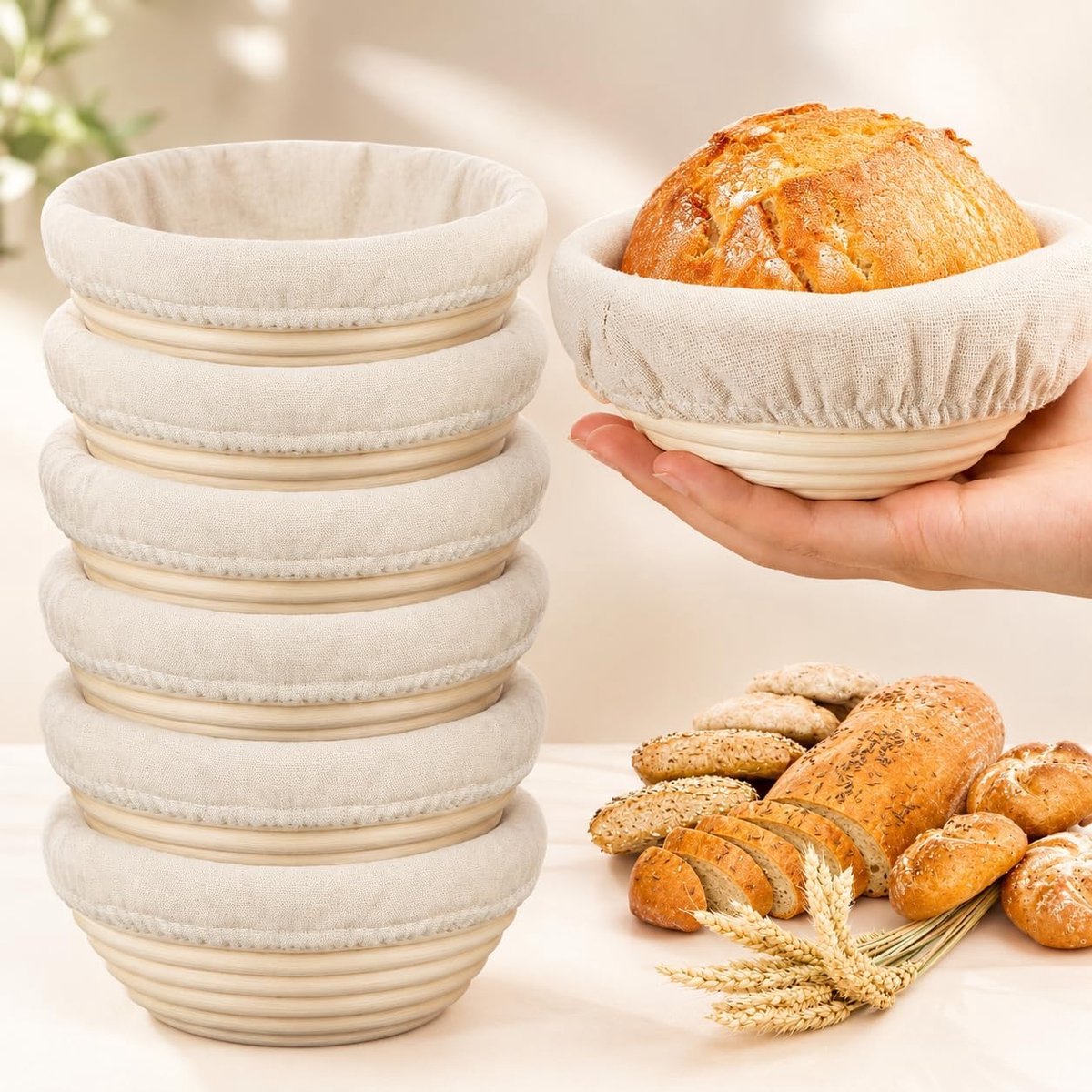 SnelShoppen - Banneton Brood Proofing Mand, 6 stuks 15,5 cm Kleine Baneton Manden, Zuurdesem Proofing Mand met Natuurlijke Rotan voor Professionele en